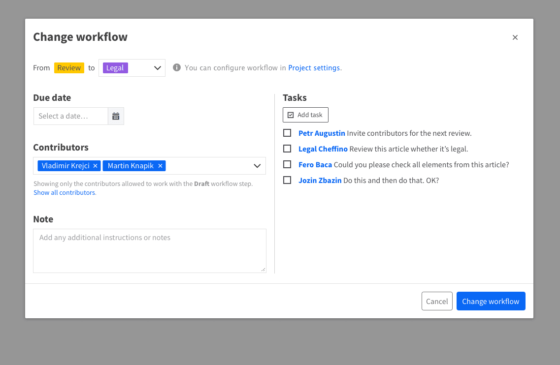 Change Workflow / Publish