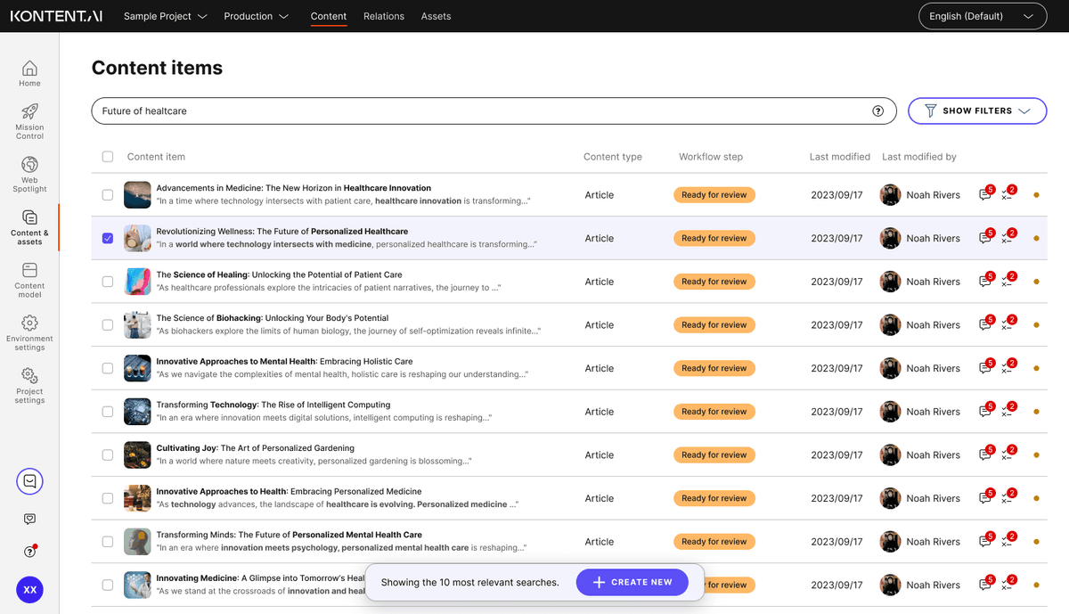 Relaxed view with content preview