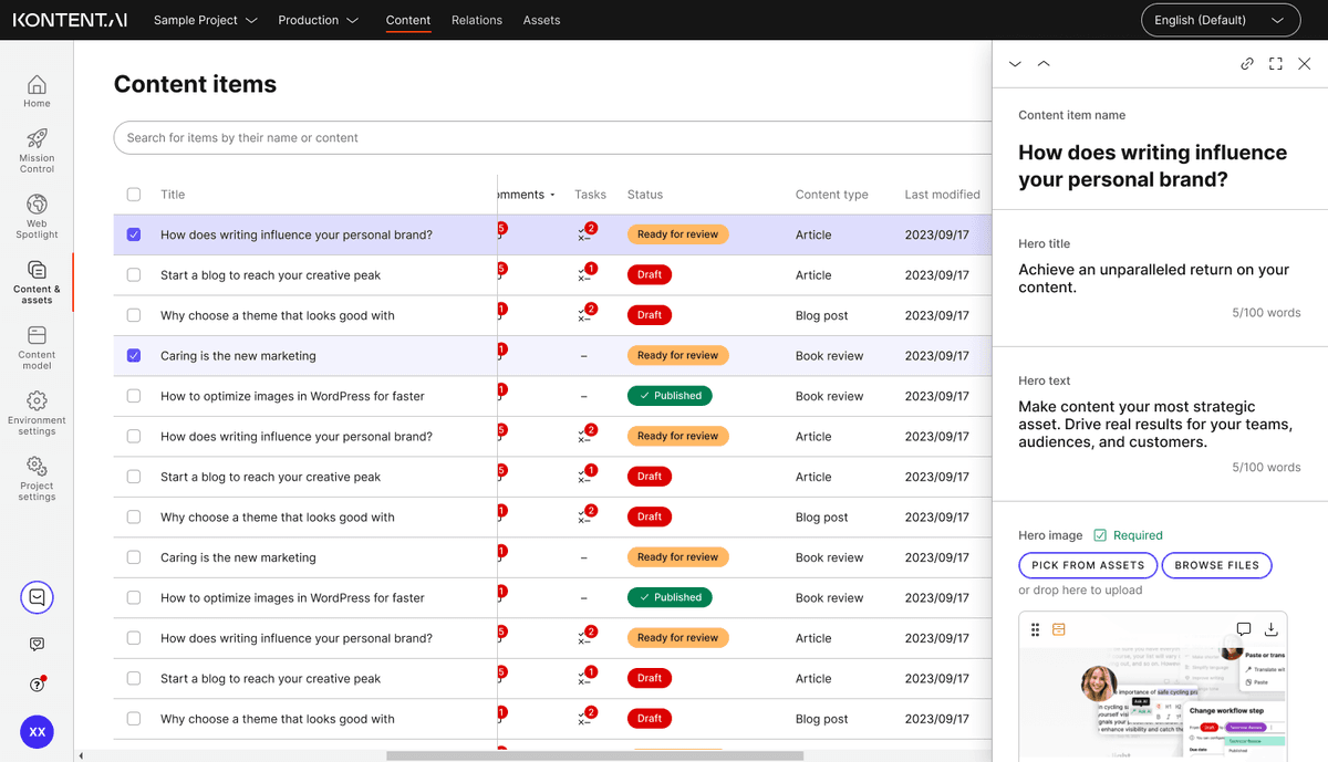 Regular view with item preview and horizontal scrolling