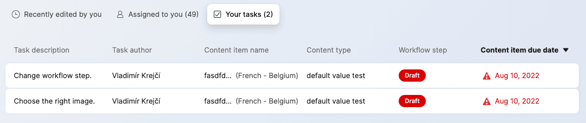 Task filtering options