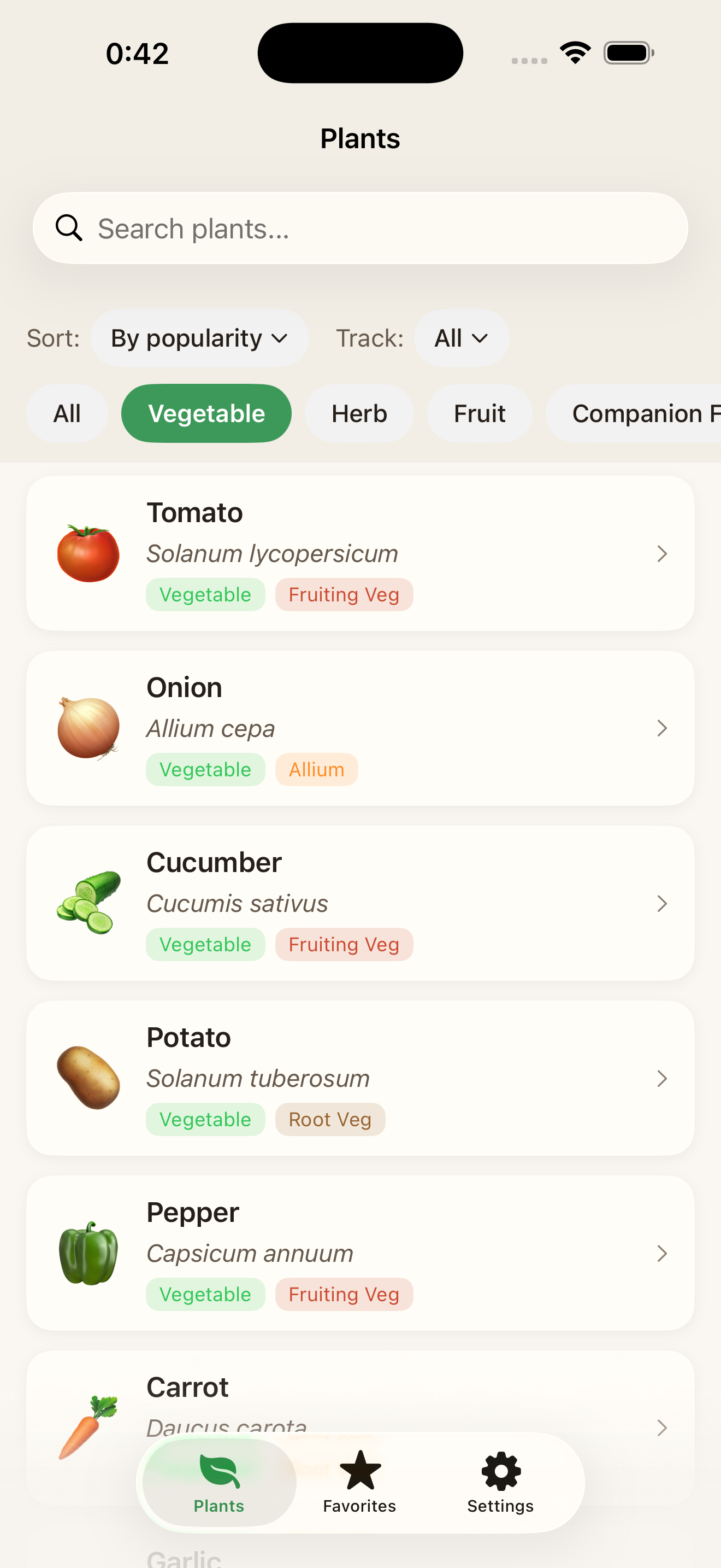Plant list and search