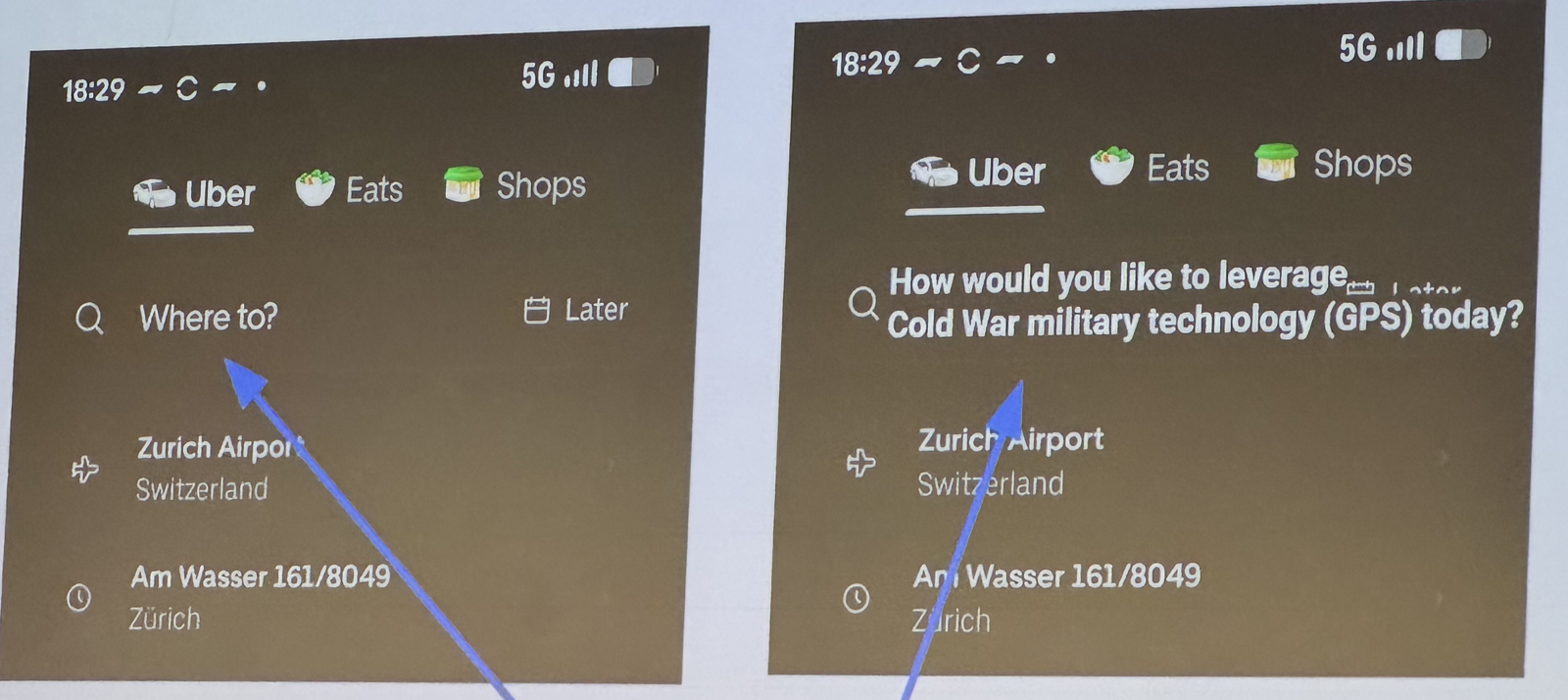 Uber "Where to?" compared with a technology-first phrasing